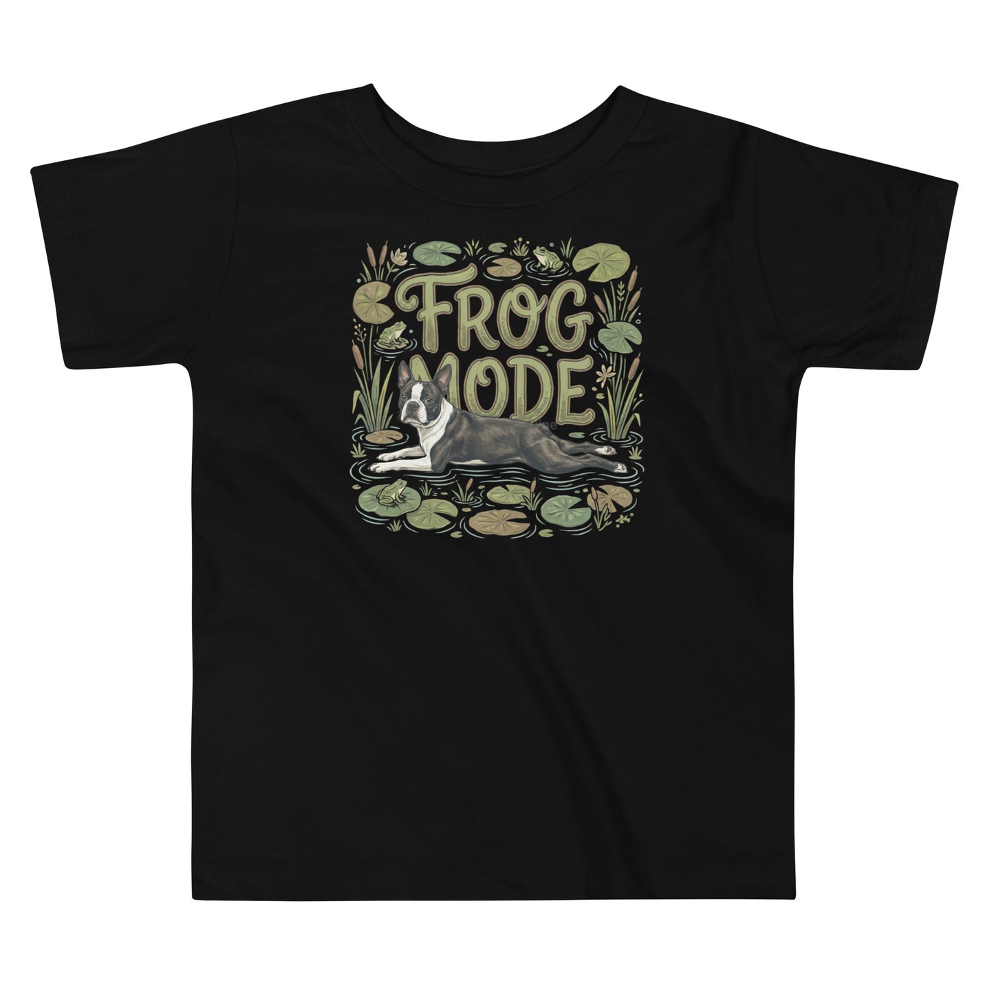 Frog Mode Boston Terrier Dog Frog Legs Toddler Short Sleeve Tee . Black