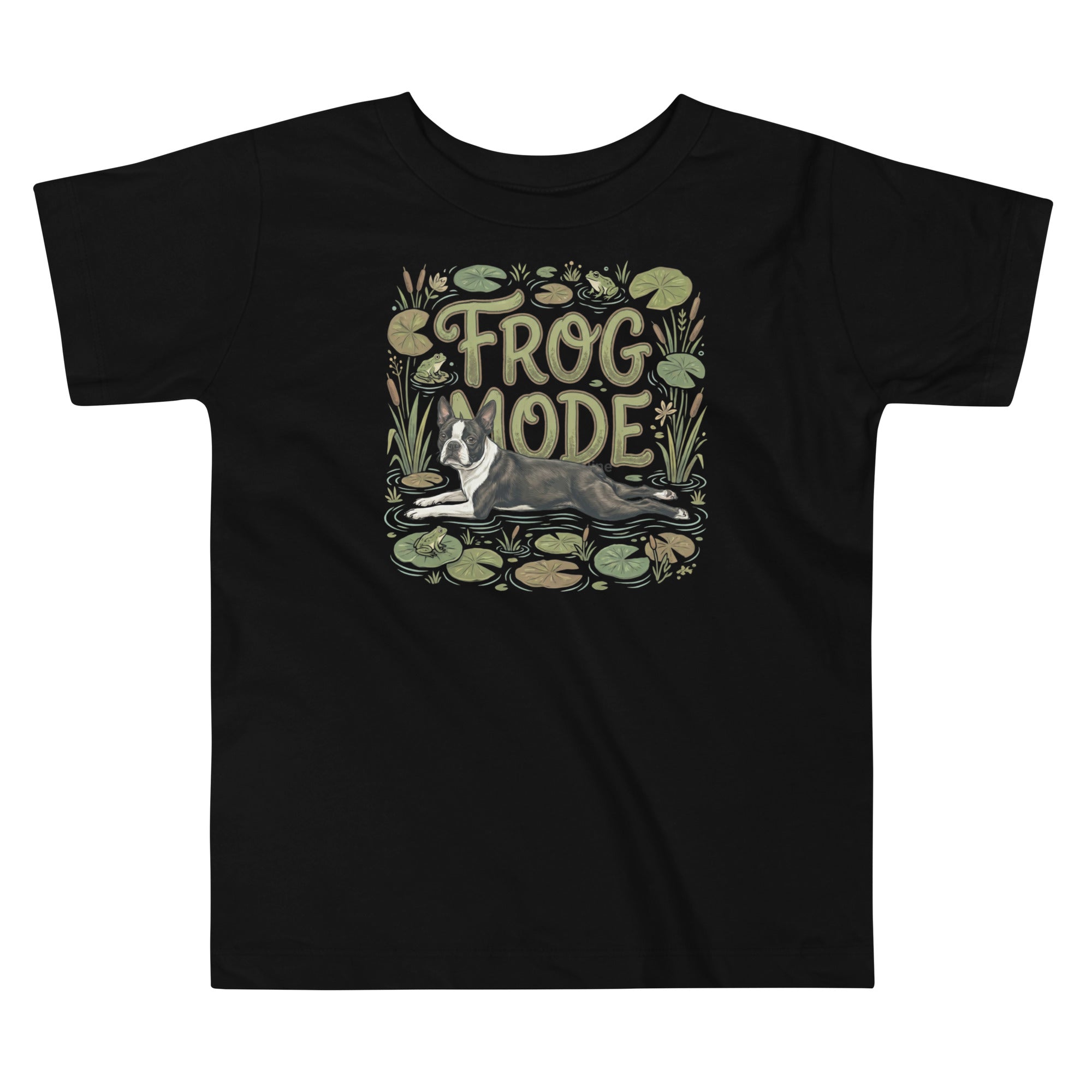 Frog Mode Boston Terrier Dog Frog Legs Toddler Short Sleeve Tee . Black