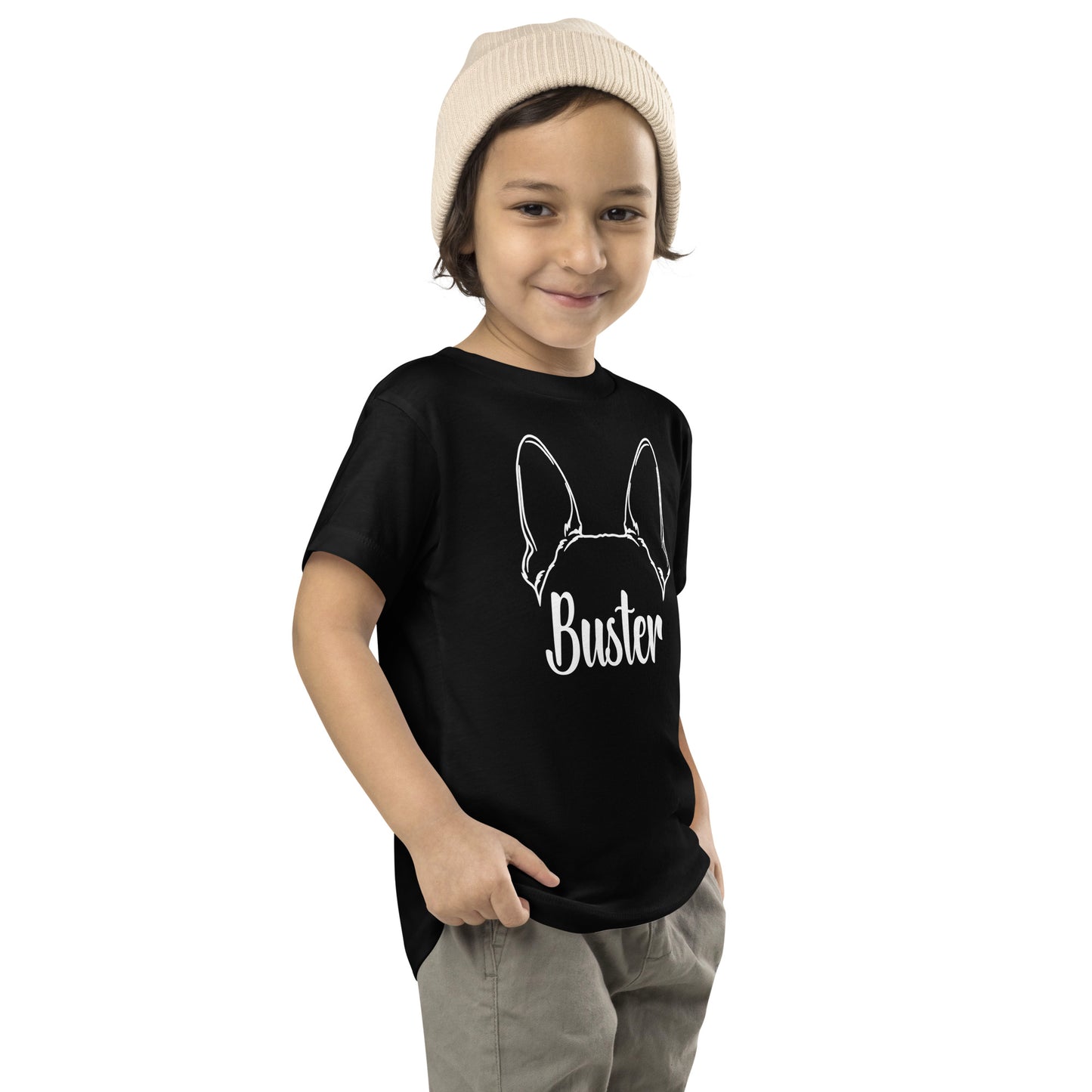 Big Ears With Boston Terrier Name - Personalized Toddler Short Sleeve Tee .