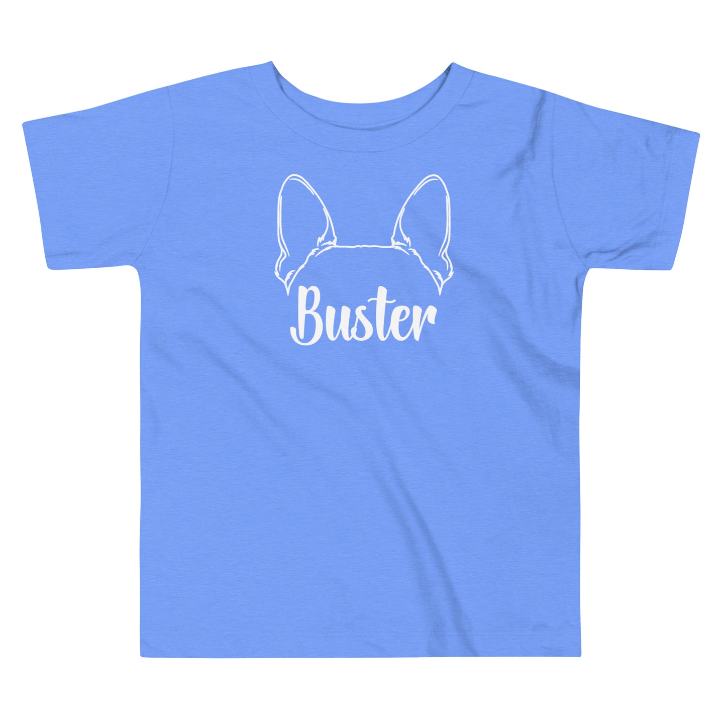 Big Ears With Boston Terrier Name - Personalized Toddler Short Sleeve Tee . Heather Columbia Blue