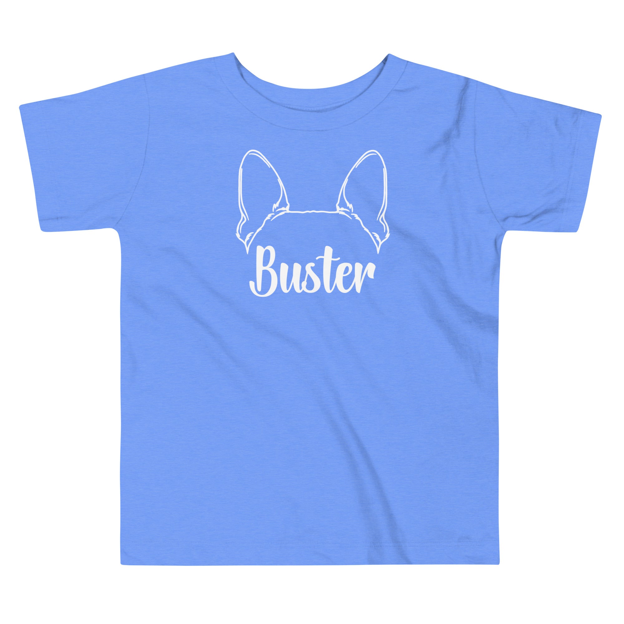 Big Ears With Boston Terrier Name - Personalized Toddler Short Sleeve Tee . Heather Columbia Blue