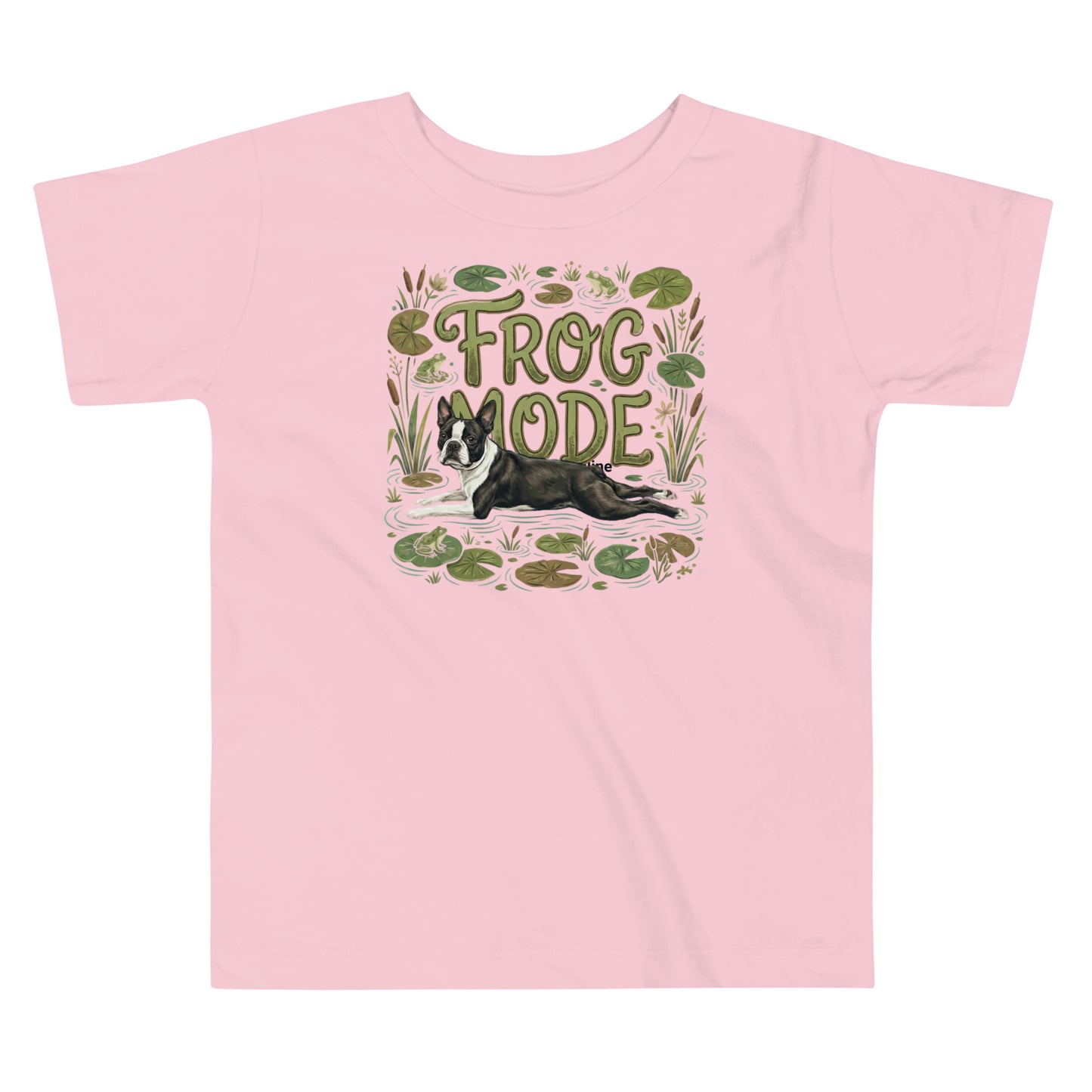 Frog Mode Boston Terrier Dog Frog Legs Toddler Short Sleeve Tee . Pink