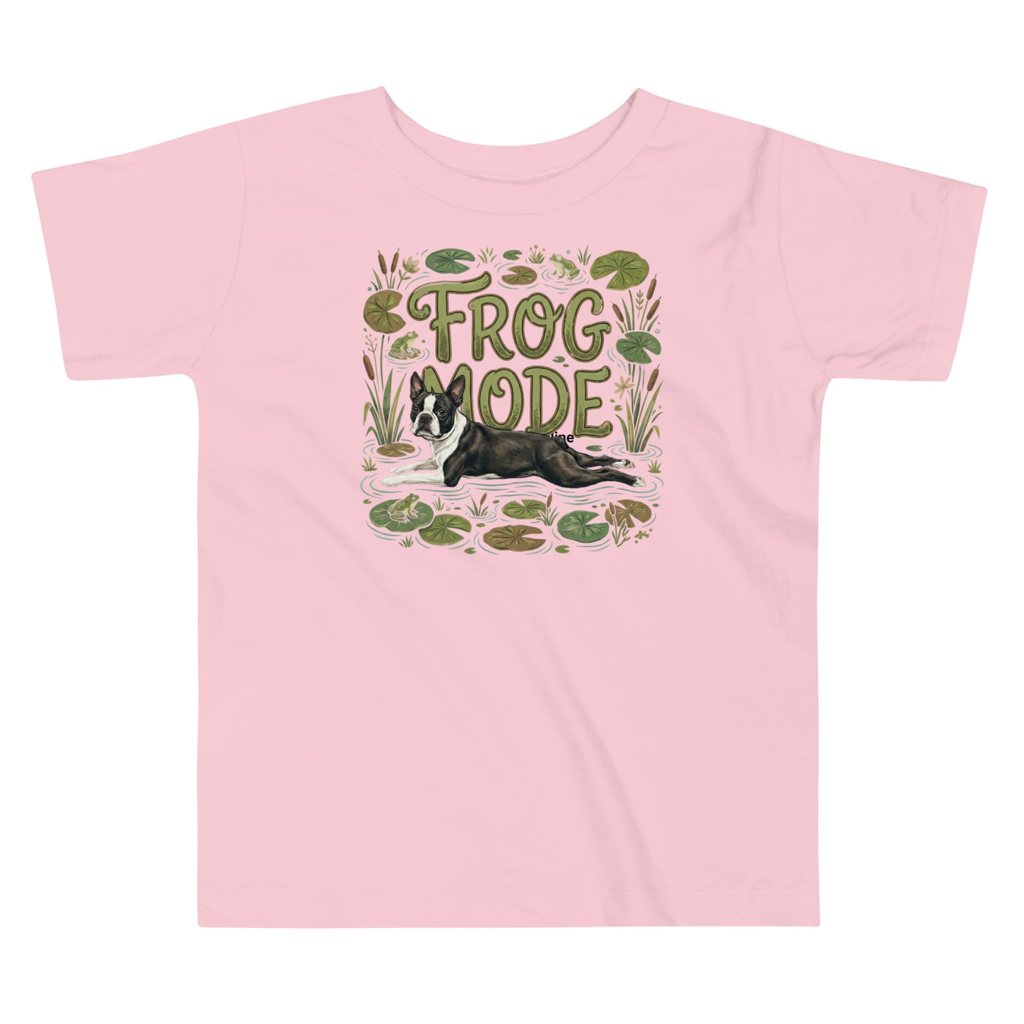 Frog Mode Boston Terrier Dog Frog Legs Toddler Short Sleeve Tee . Pink