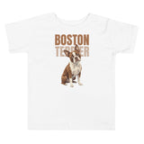 Brown Boston Terrier Dog Toddler Short Sleeve Tee . White