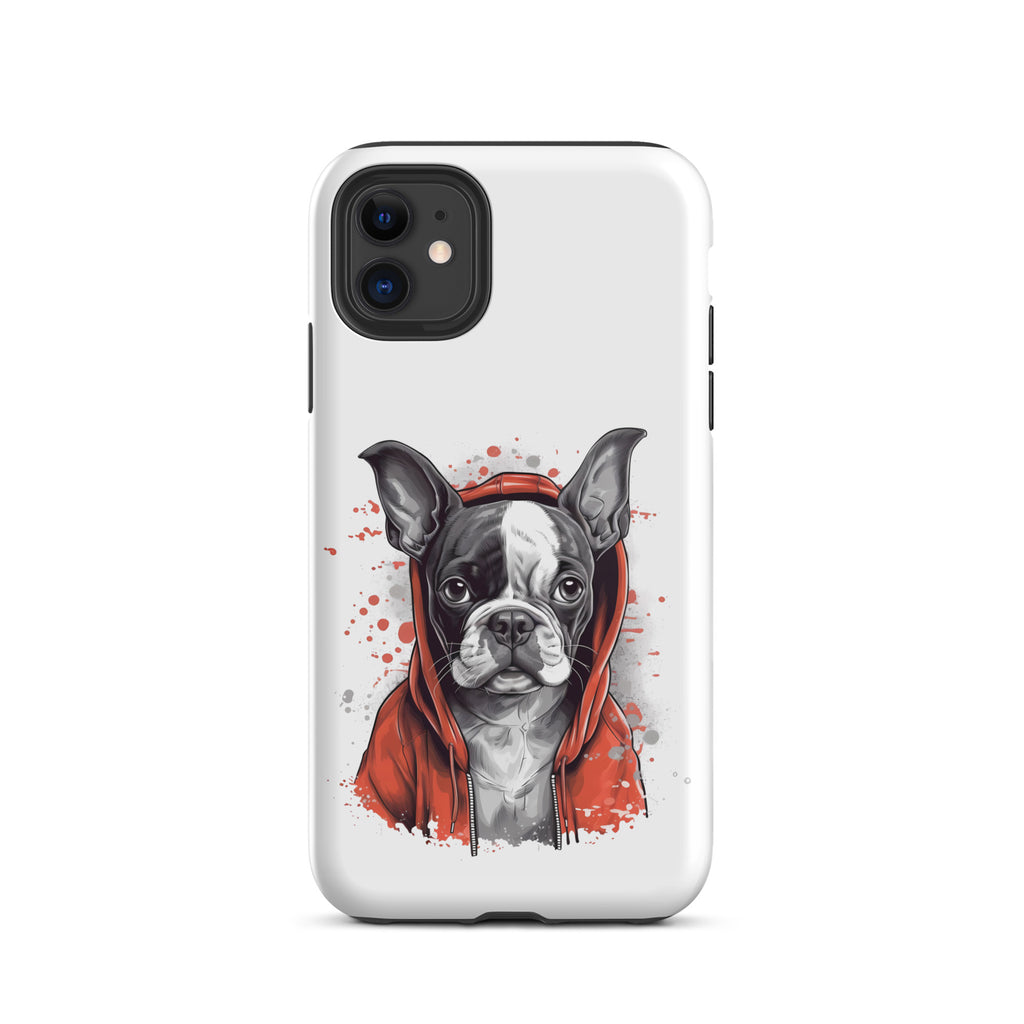 Boston Terrier in a Red Hoodie on Tough Case for iPhone