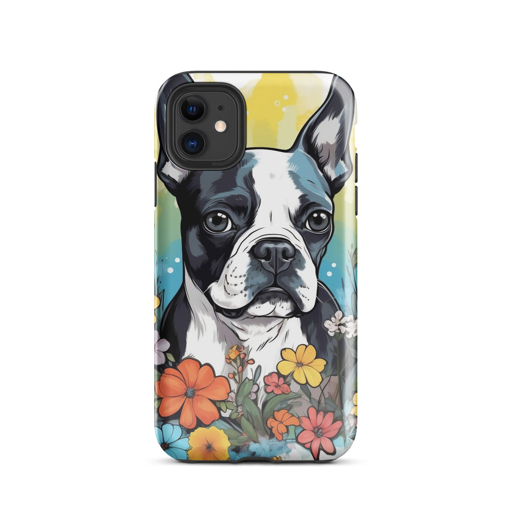Boston Terrier Surrounded By Flowers Tough Case for iPhone