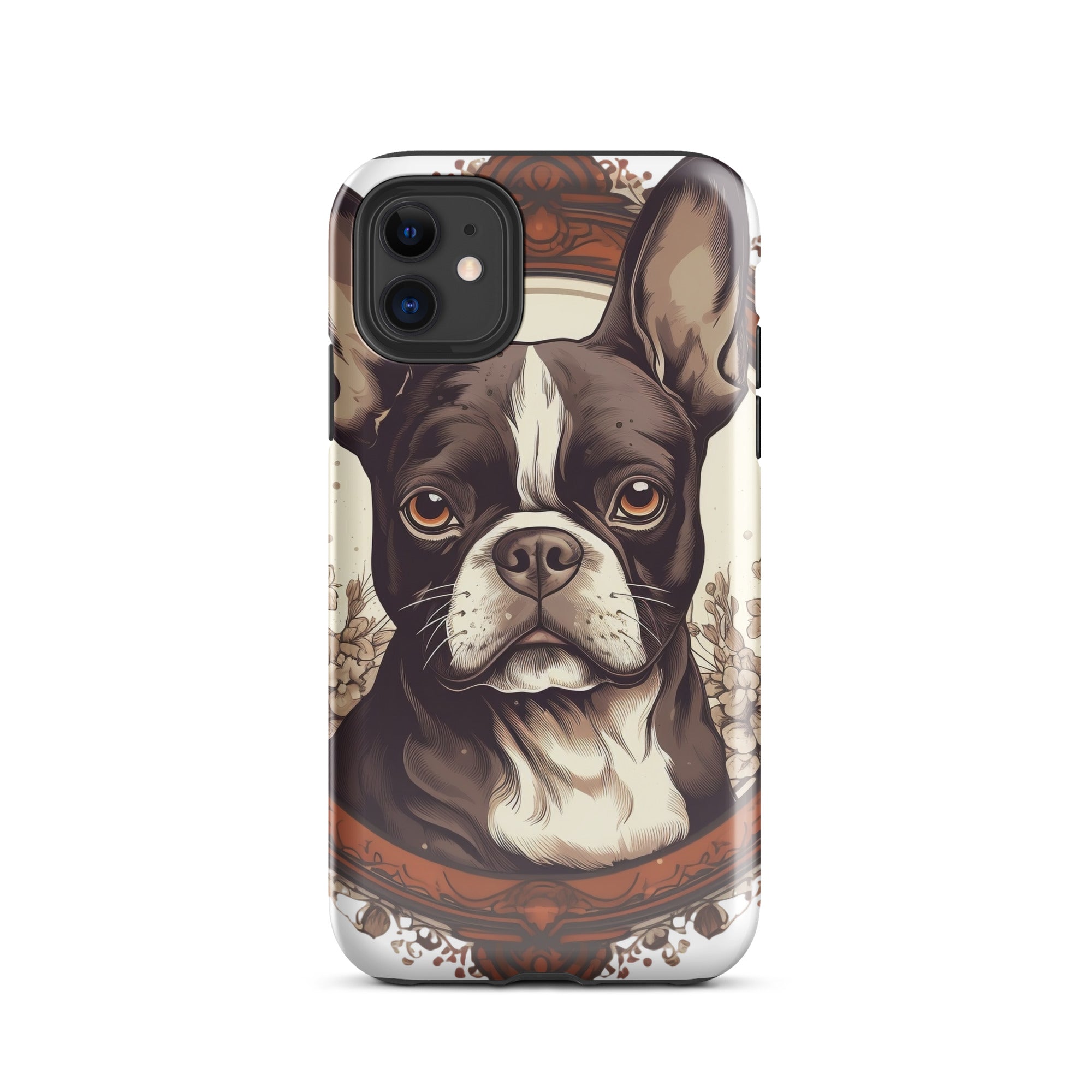 Vintage-Inspired Red Brown Boston Terrier Tough Case for iPhone . Glossy iPhone 11
