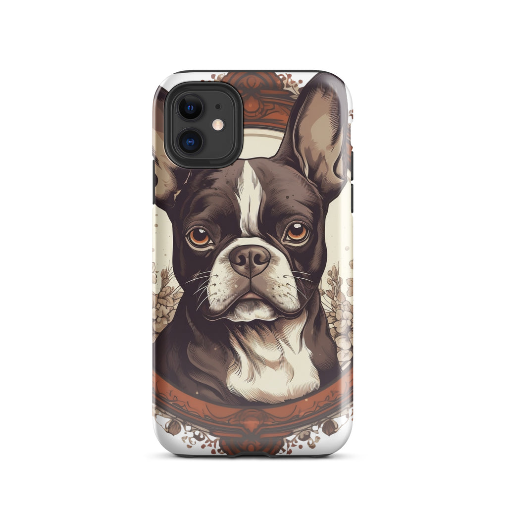 Vintage-Inspired Red Brown Boston Terrier Tough Case for iPhone