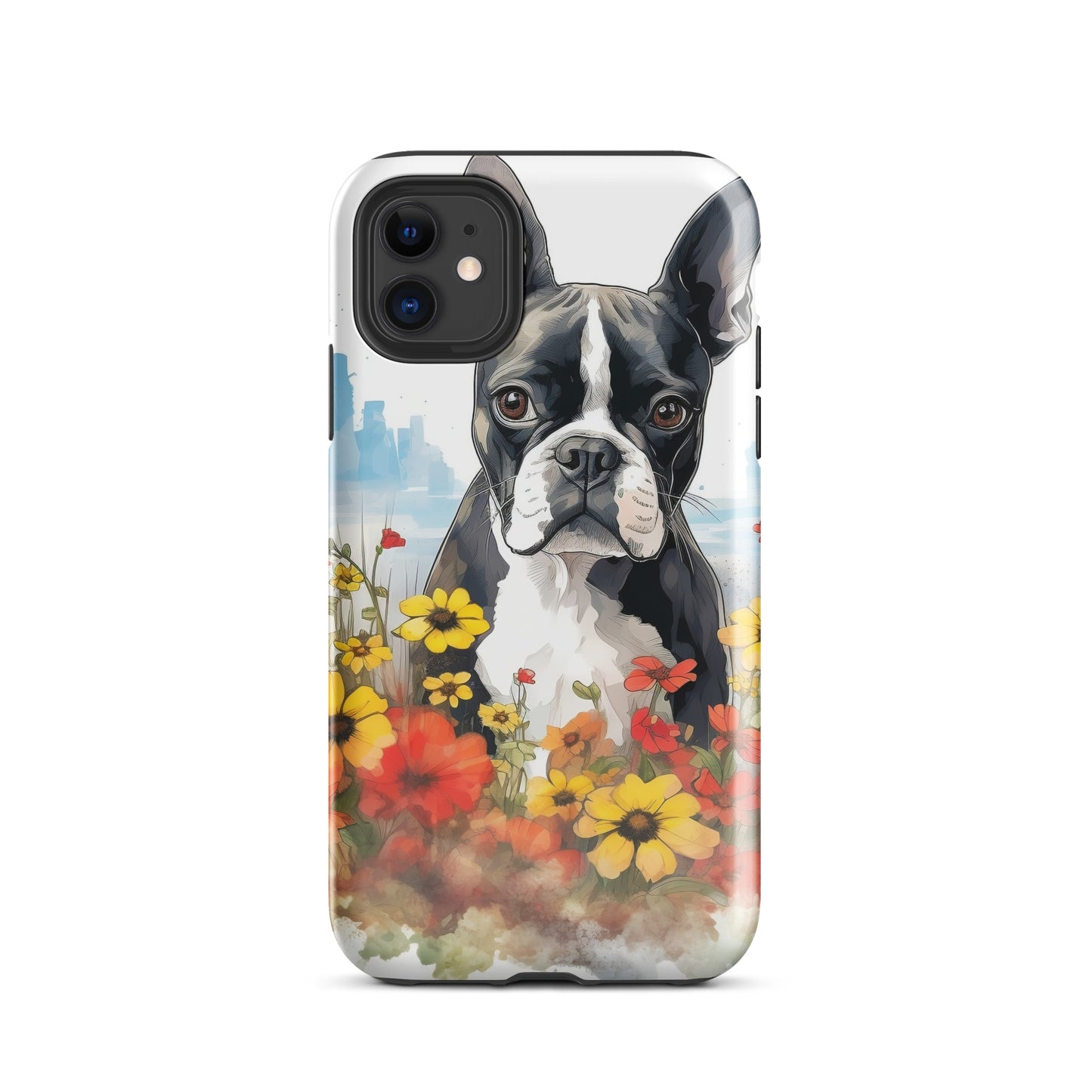 Boston Terrier Dog In A Garden Outside The City Tough Case for iPhone