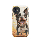 Cheerful Boston Terrier Dog Exploring A Park Watercolor Tough Case for iPhone . Glossy iPhone 11