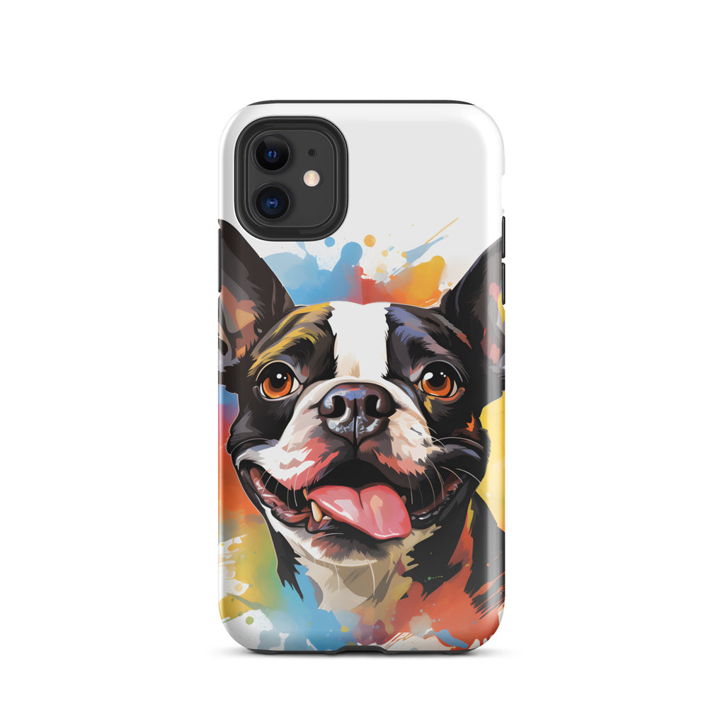 Colorful Playful Boston Terrier Dog Splash Art Tough Case for iPhone