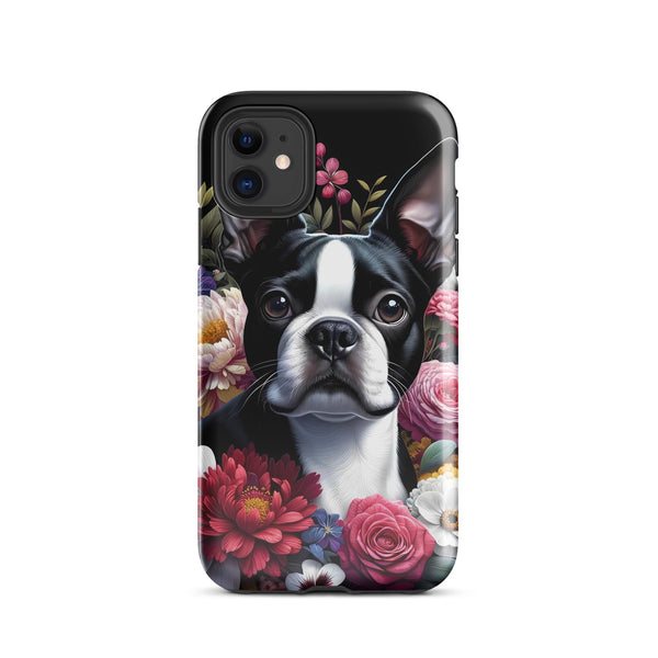 Floral Boston Terrier Dog Tough Case for iPhone