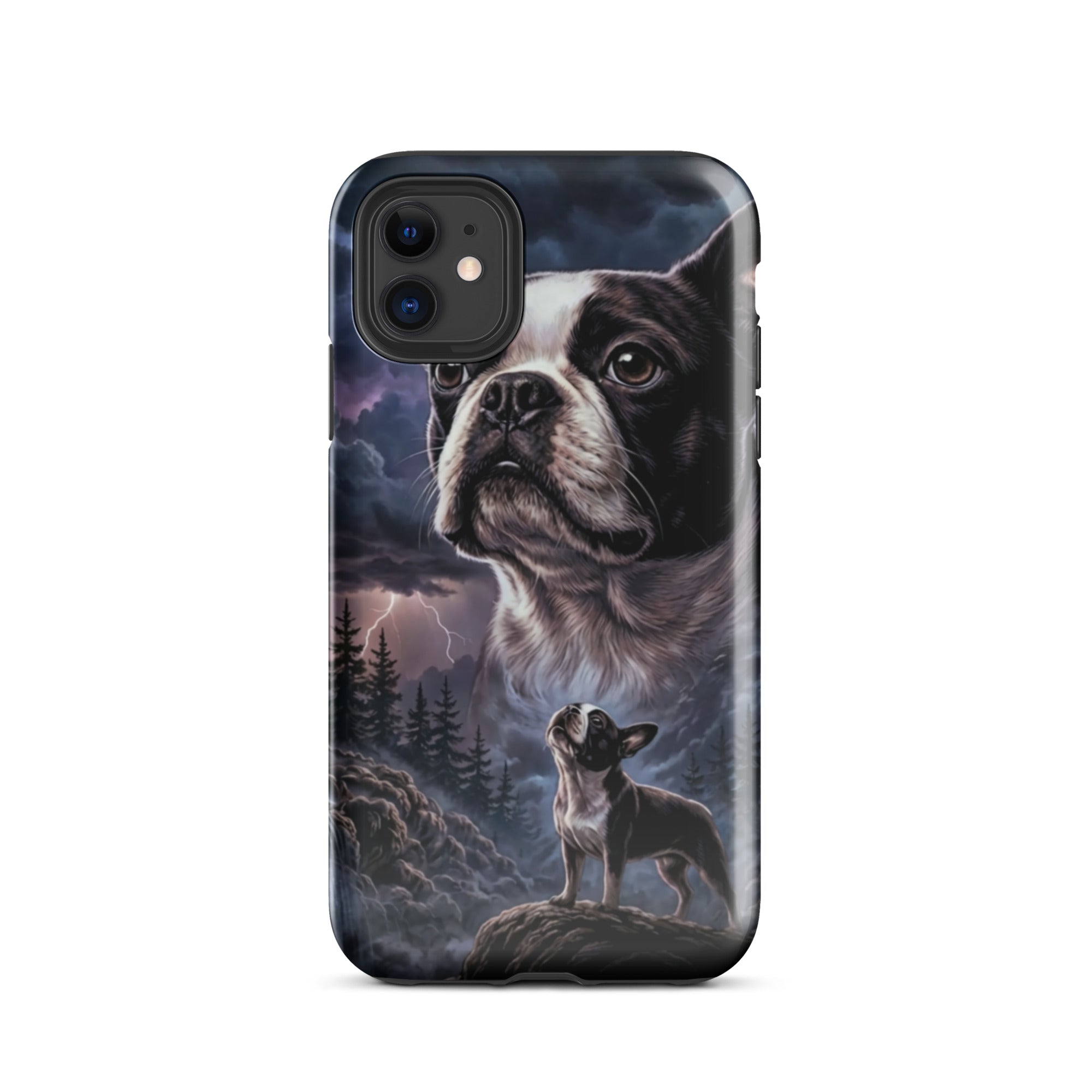 Storm Guardian – Majestic Boston Terrier Night Art Tough Case for iPhone . Glossy iPhone 11