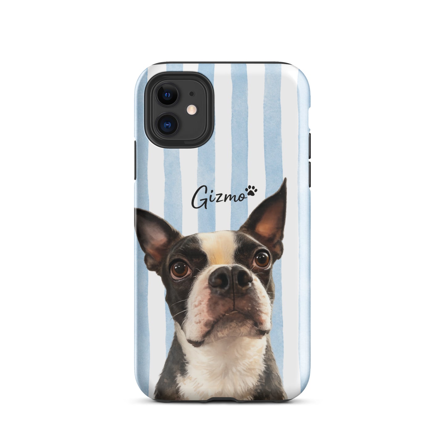 Custom Striped Dog Portrait Tough Case For iPhone - Watercolor Art Using Photo(s) And Name(s) .