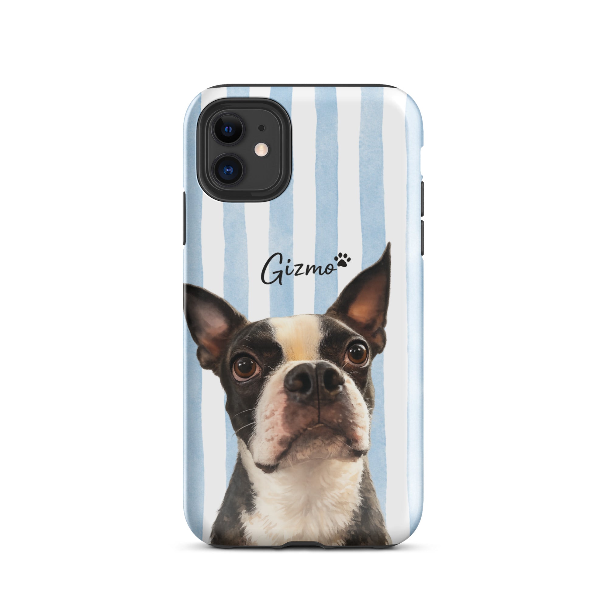 Custom Striped Dog Portrait Tough Case For iPhone - Watercolor Art Using Photo(s) And Name(s) .