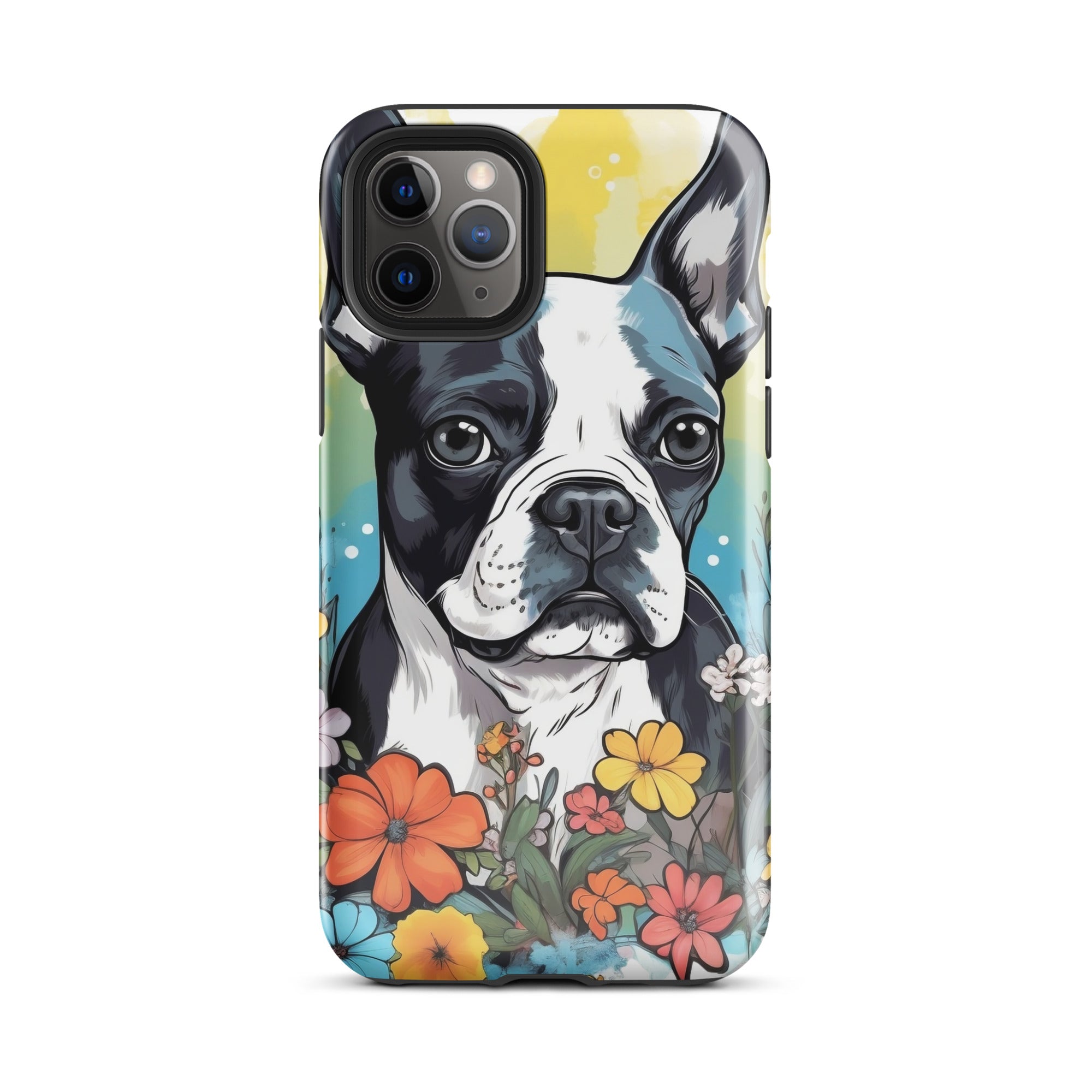 Boston Terrier Surrounded By Flowers Tough Case for iPhone
