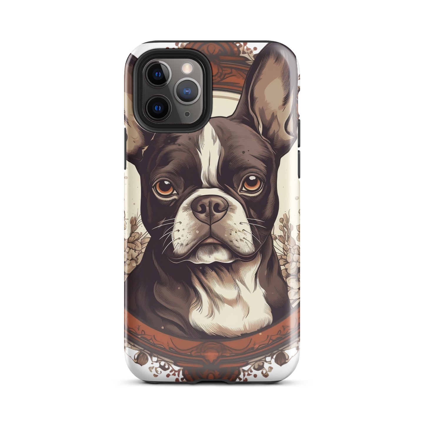 Vintage-Inspired Red Brown Boston Terrier Tough Case for iPhone . Glossy iPhone 11 Pro