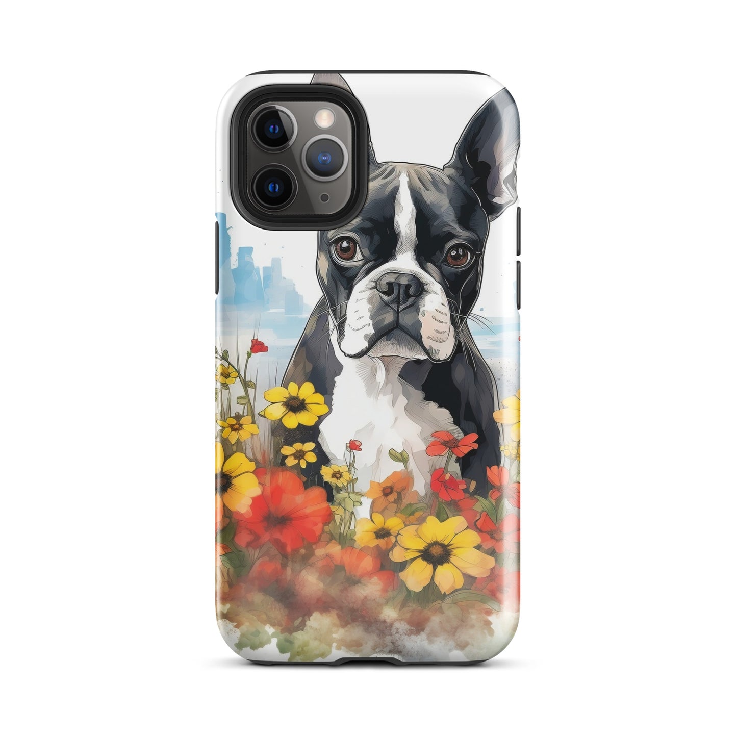 Boston Terrier Dog In A Garden Outside The City Tough Case for iPhone