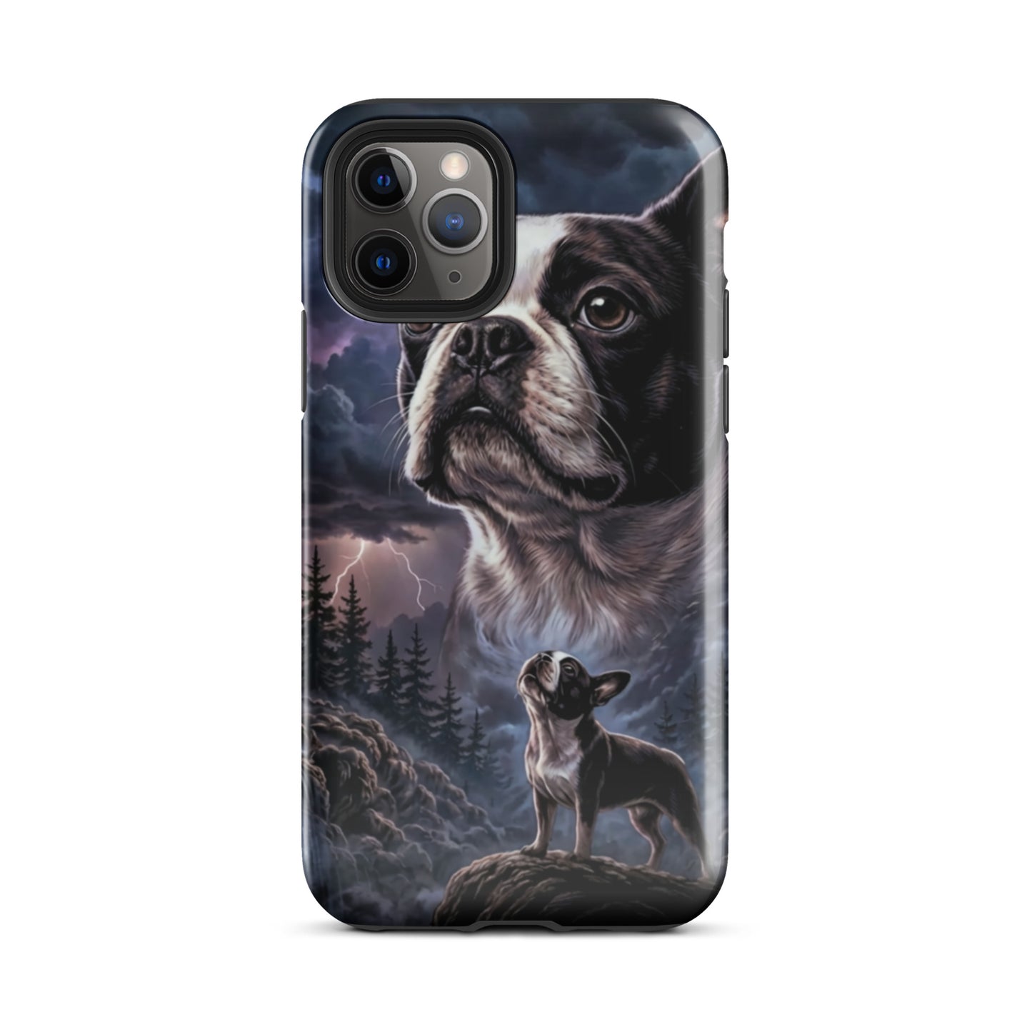 Storm Guardian – Majestic Boston Terrier Night Art Tough Case for iPhone . Glossy iPhone 11 Pro
