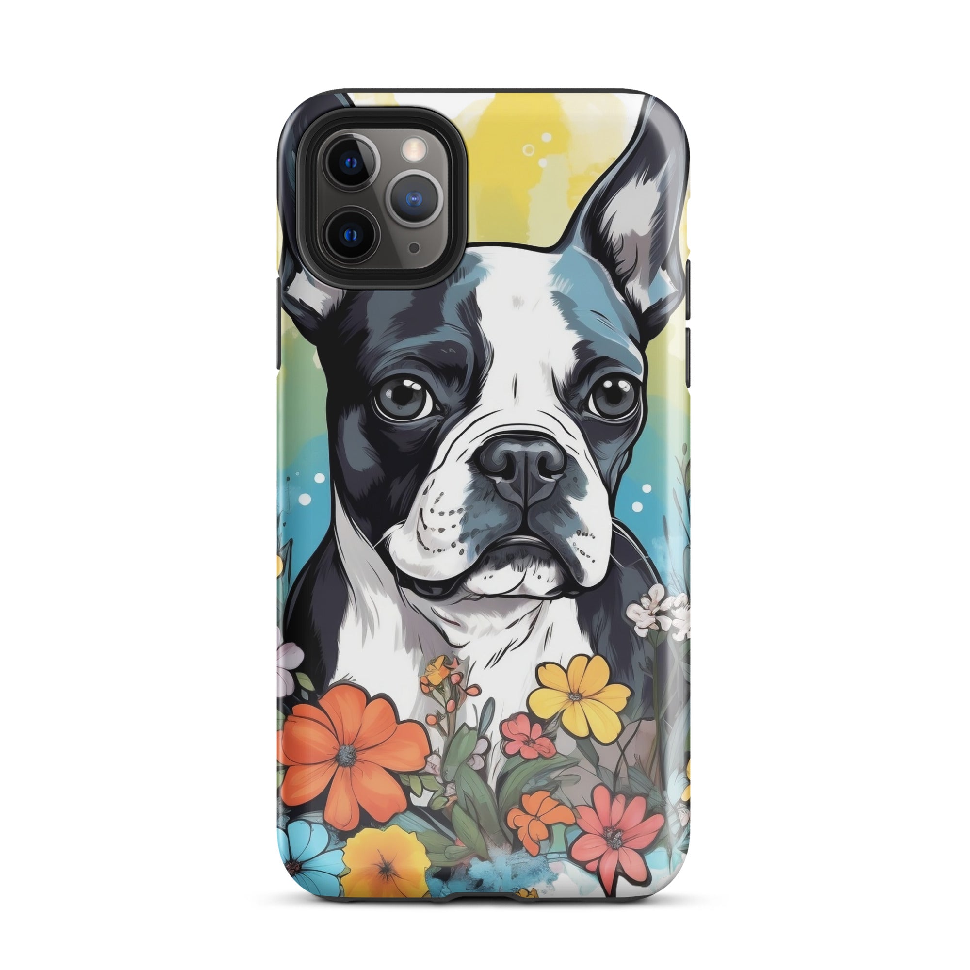 Boston Terrier Surrounded By Flowers Tough Case for iPhone