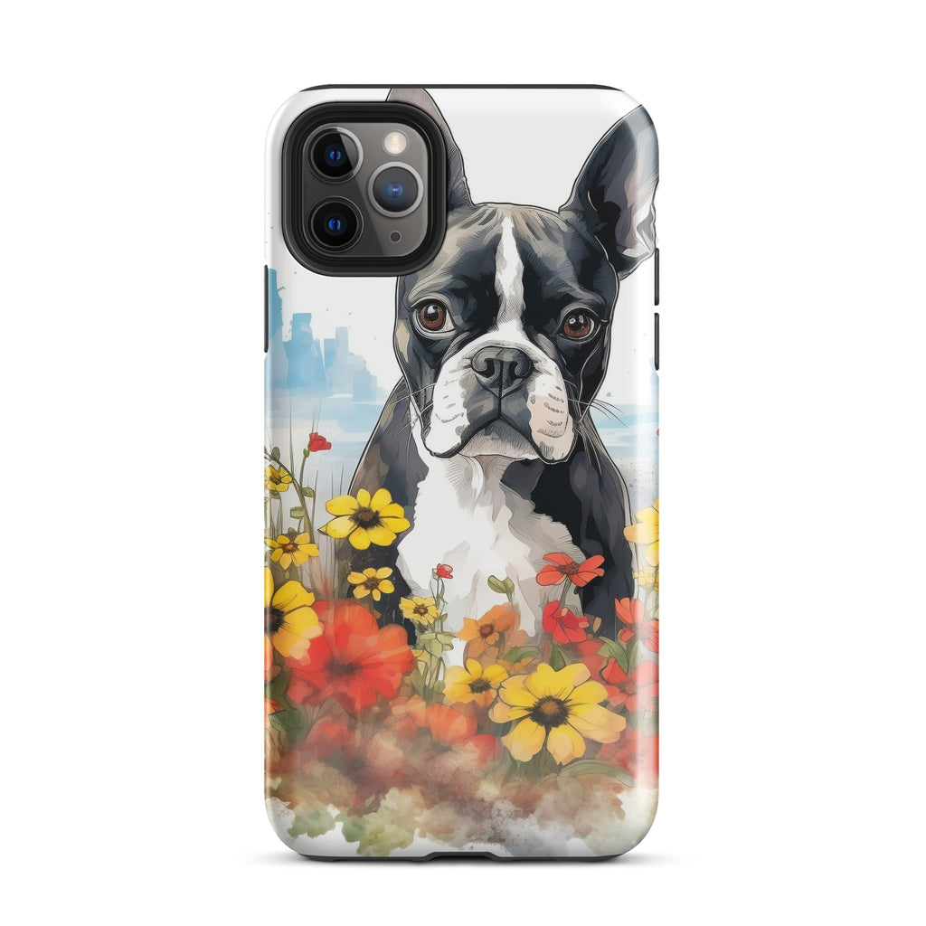 Boston Terrier Dog In A Garden Outside The City Tough Case for iPhone