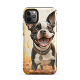 Cheerful Boston Terrier Dog Exploring A Park Watercolor Tough Case for iPhone . Glossy iPhone 11 Pro Max