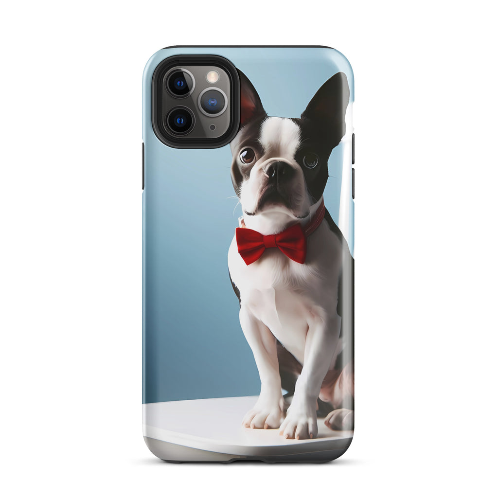 Dapper Boston Terrier in Red Bow Tie Seated on White Chair Tough Case for iPhone