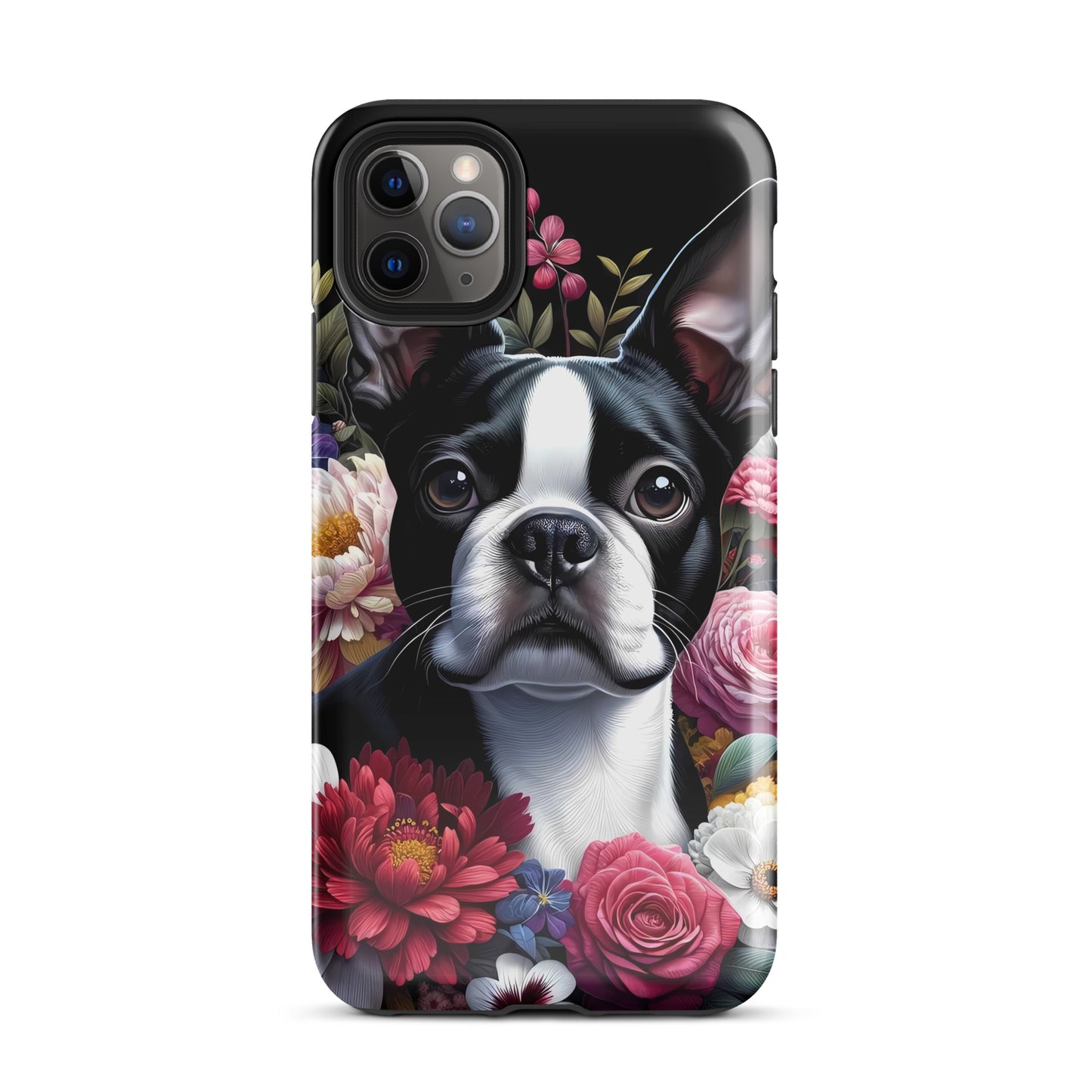 Floral Boston Terrier Dog Tough Case for iPhone