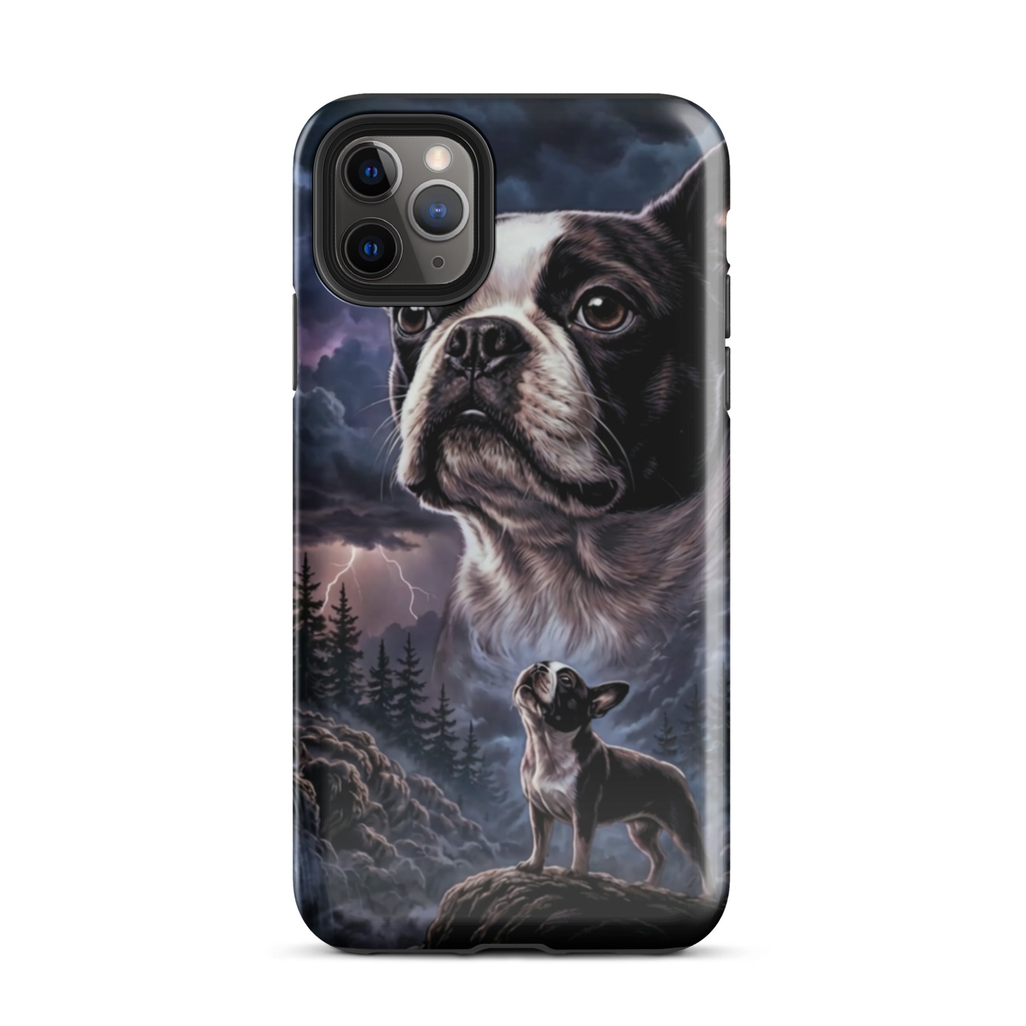 Storm Guardian – Majestic Boston Terrier Night Art Tough Case for iPhone . Glossy iPhone 11 Pro Max
