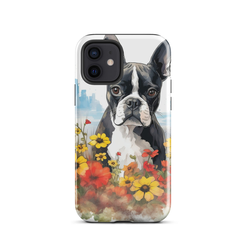 Boston Terrier Dog In A Garden Outside The City Tough Case for iPhone