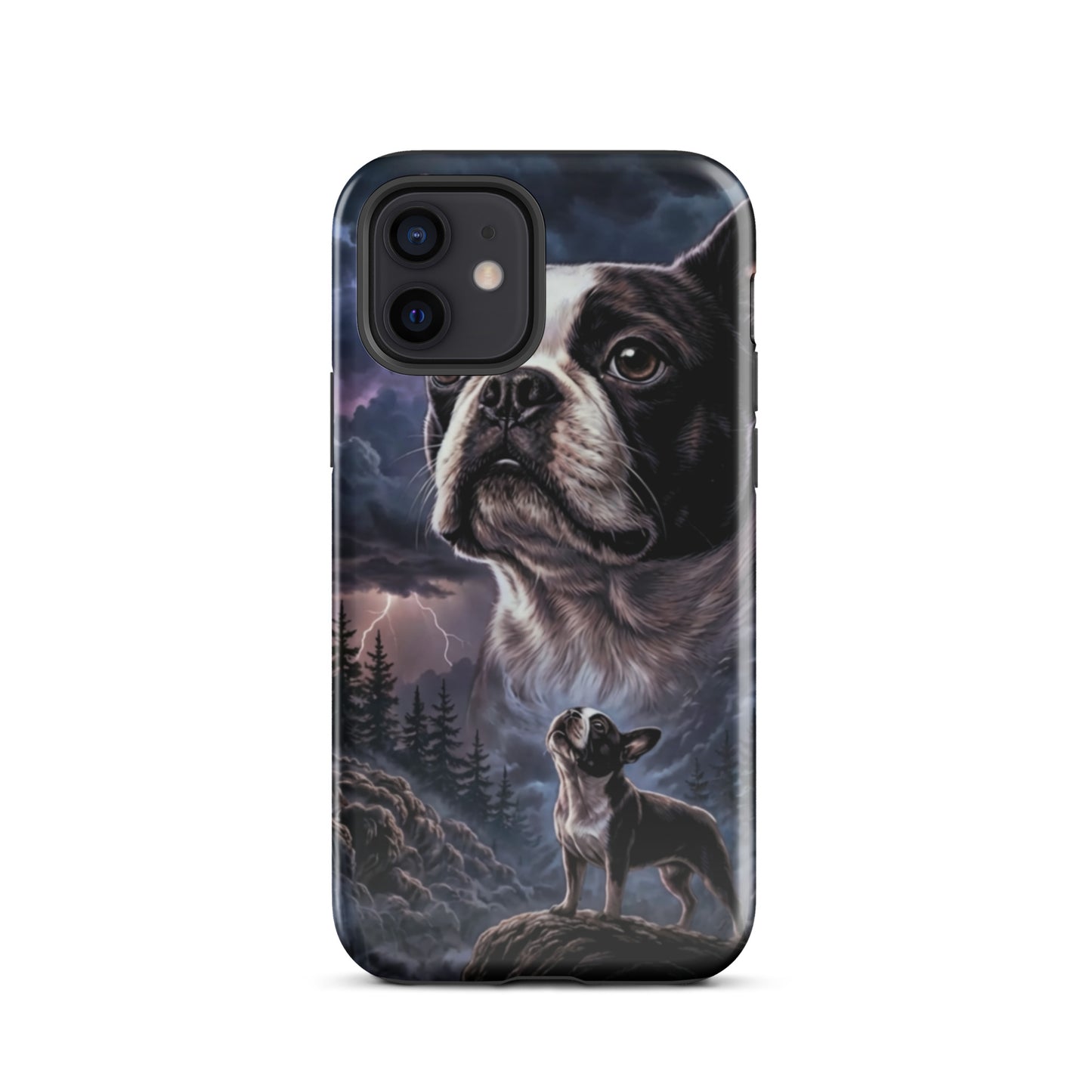 Storm Guardian – Majestic Boston Terrier Night Art Tough Case for iPhone . Glossy iPhone 12