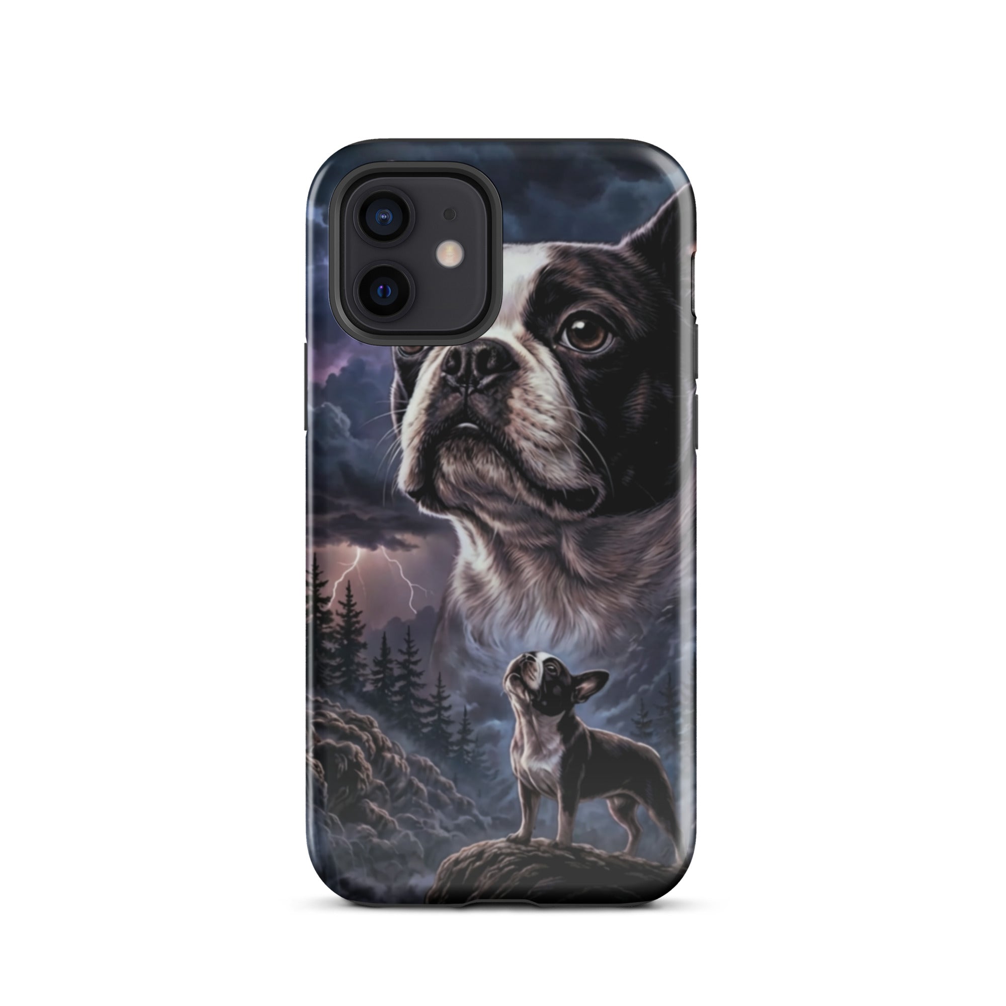 Storm Guardian – Majestic Boston Terrier Night Art Tough Case for iPhone . Glossy iPhone 12