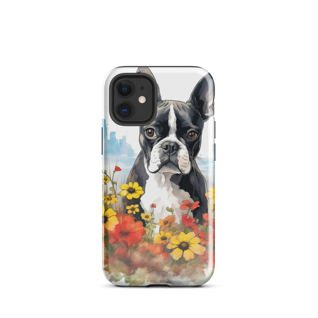 Boston Terrier Dog In A Garden Outside The City Tough Case for iPhone