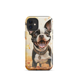 Cheerful Boston Terrier Dog Exploring A Park Watercolor Tough Case for iPhone . Glossy iPhone 12 mini
