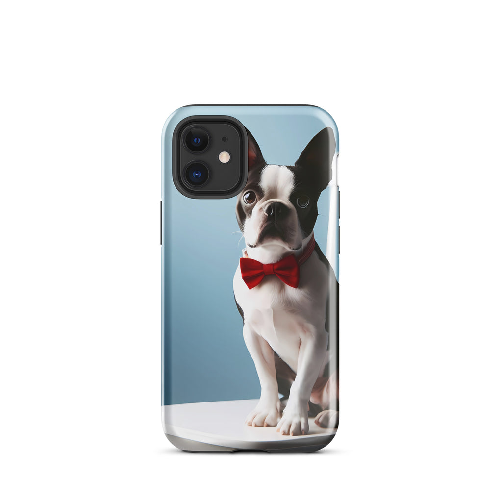 Dapper Boston Terrier in Red Bow Tie Seated on White Chair Tough Case for iPhone