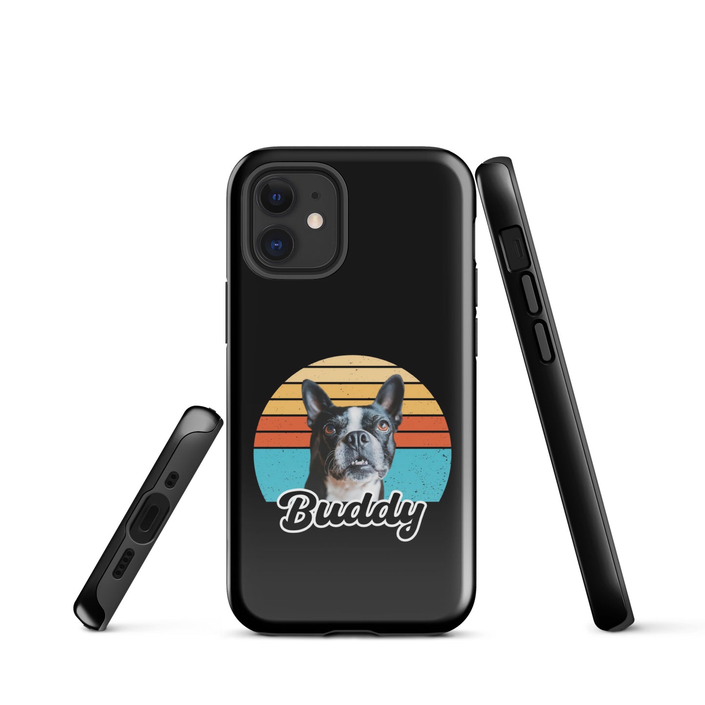 Custom Dog Sunset Vintage Retro Style Tough Case for iPhone . Glossy iPhone 12 mini