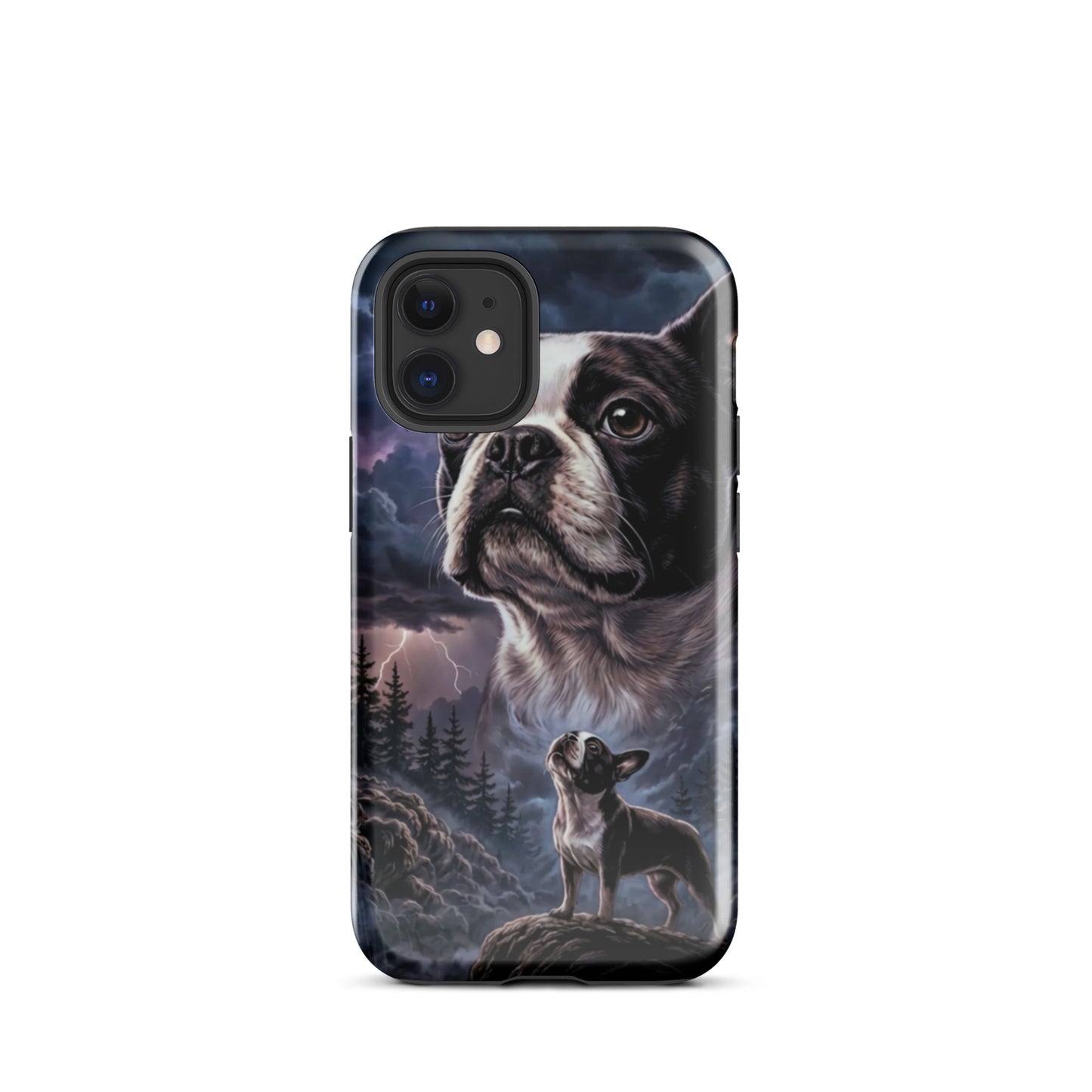 Storm Guardian – Majestic Boston Terrier Night Art Tough Case for iPhone . Glossy iPhone 12 mini