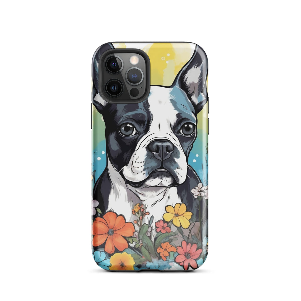 Boston Terrier Surrounded By Flowers Tough Case for iPhone