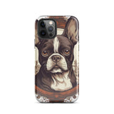 Vintage-Inspired Red Brown Boston Terrier Tough Case for iPhone . Glossy iPhone 12 Pro