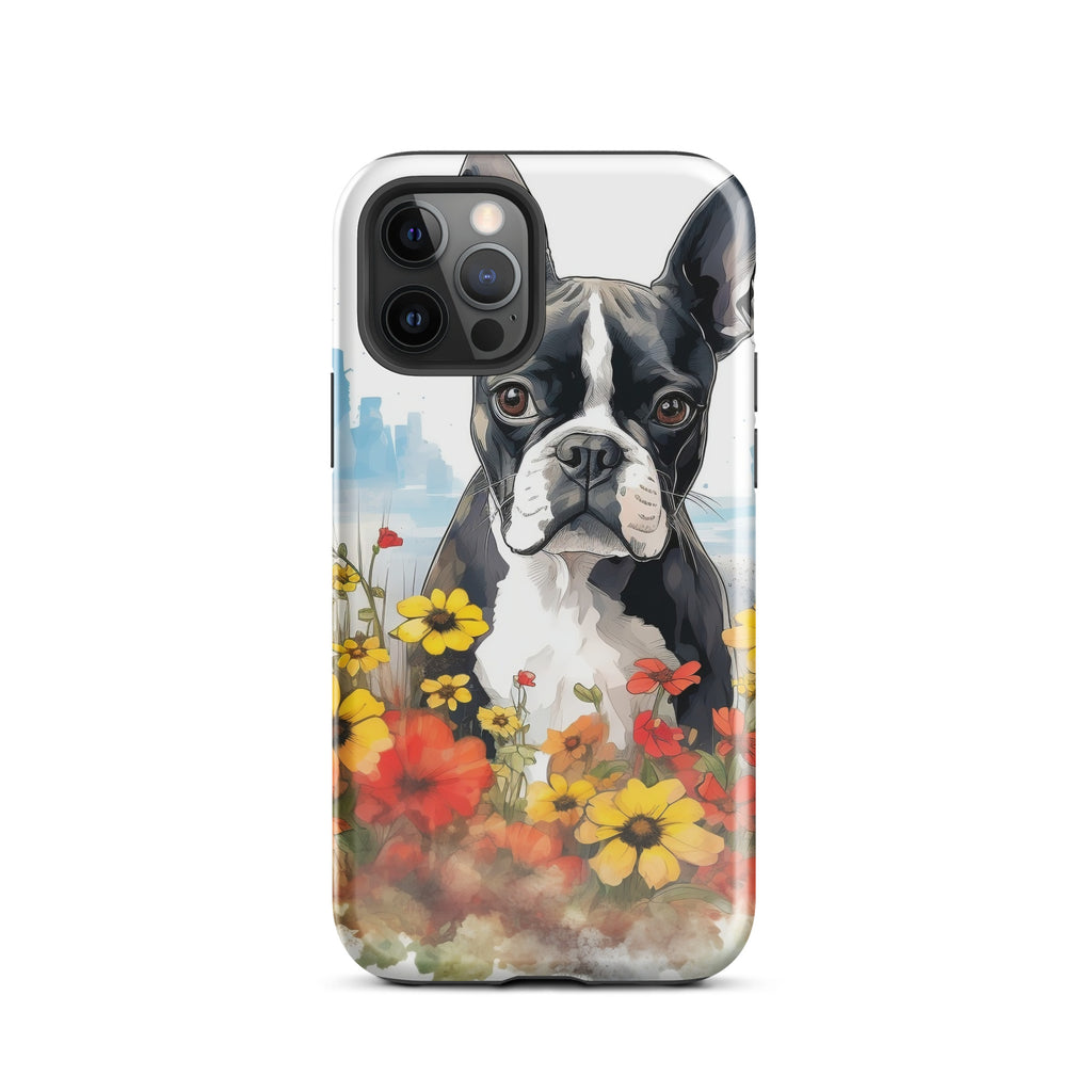 Boston Terrier Dog In A Garden Outside The City Tough Case for iPhone