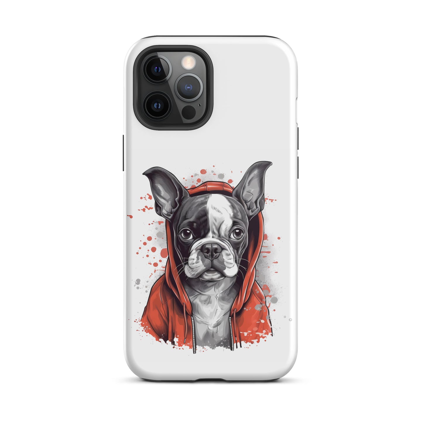 Boston Terrier in a Red Hoodie on Tough Case for iPhone