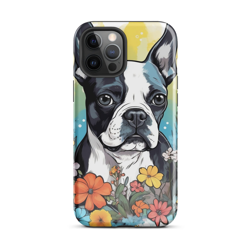 Boston Terrier Surrounded By Flowers Tough Case for iPhone