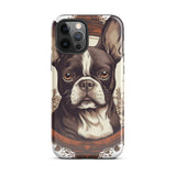 Vintage-Inspired Red Brown Boston Terrier Tough Case for iPhone . Glossy iPhone 12 Pro Max