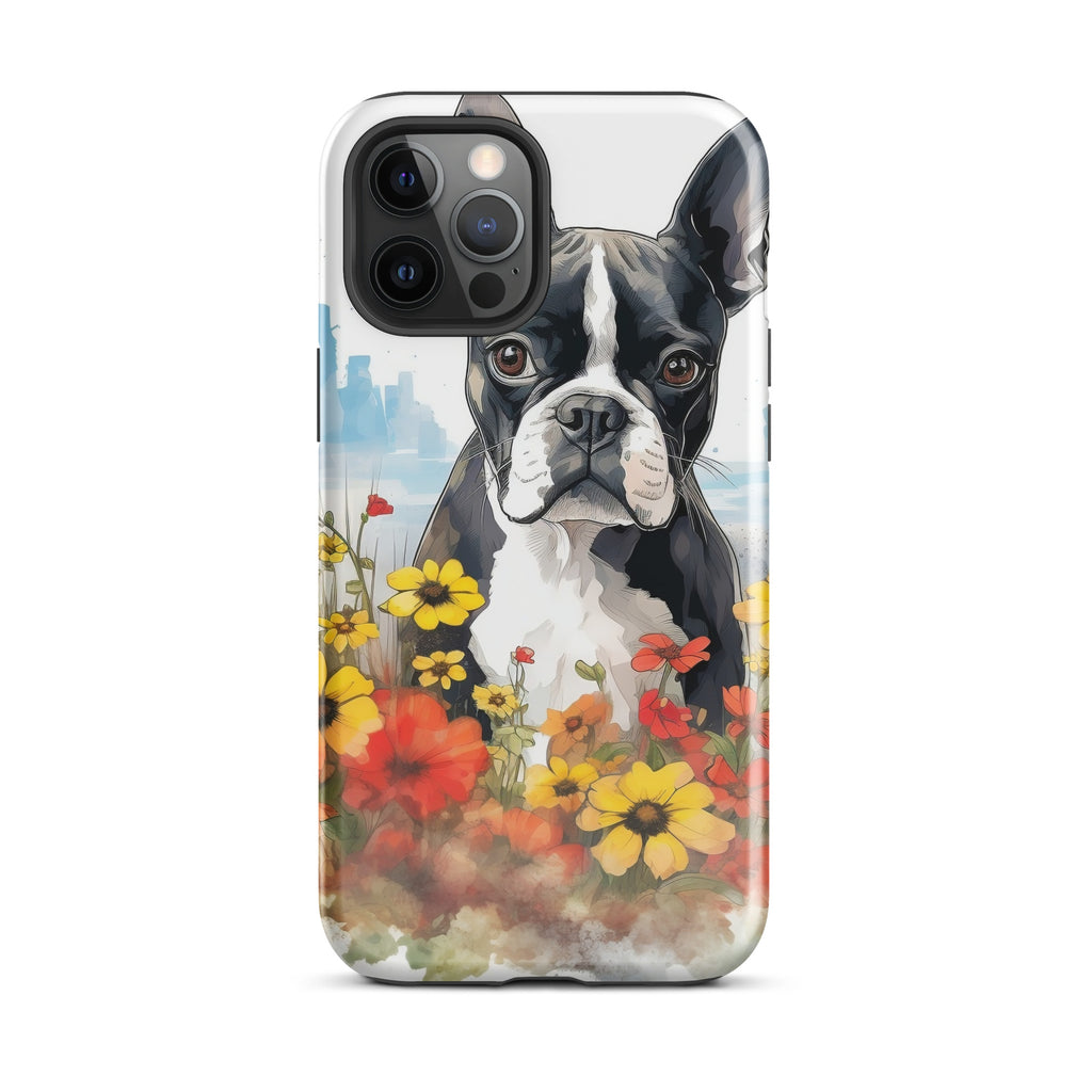 Boston Terrier Dog In A Garden Outside The City Tough Case for iPhone