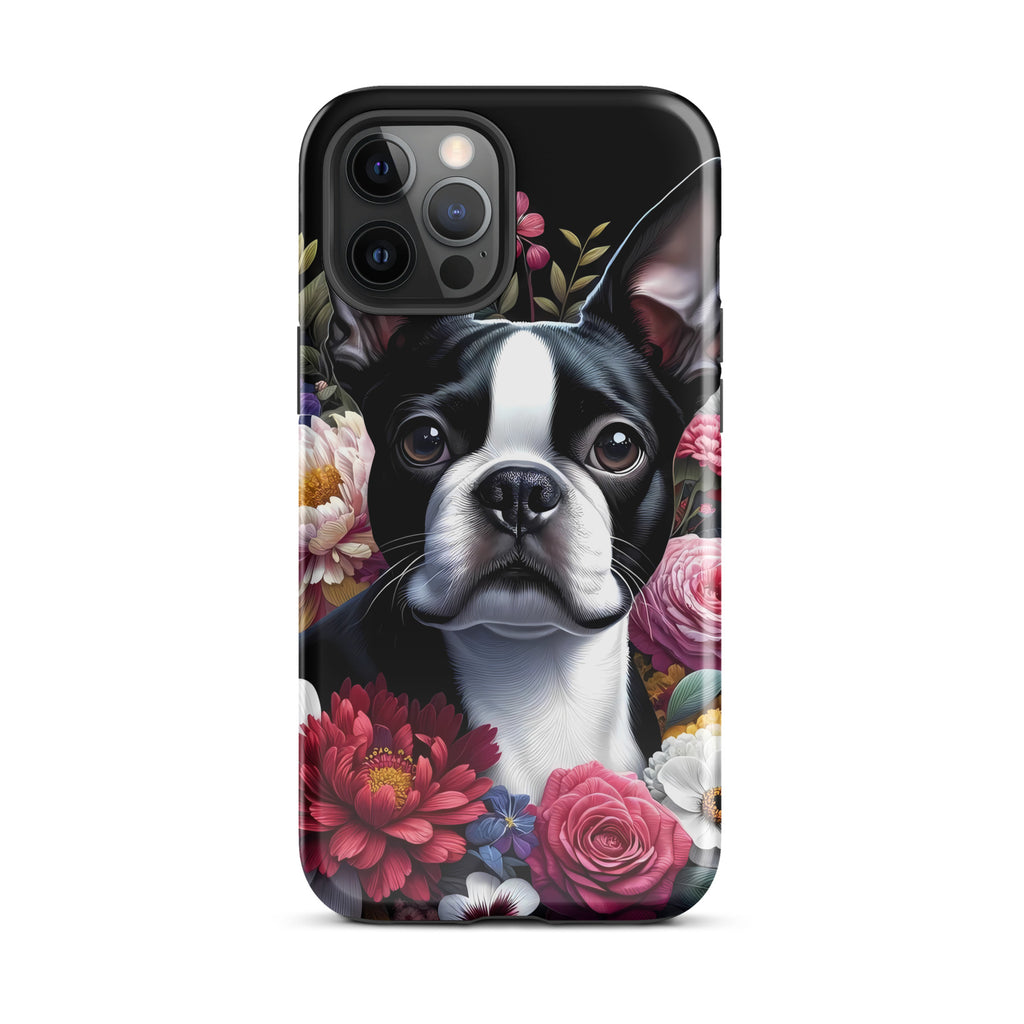 Floral Boston Terrier Dog Tough Case for iPhone