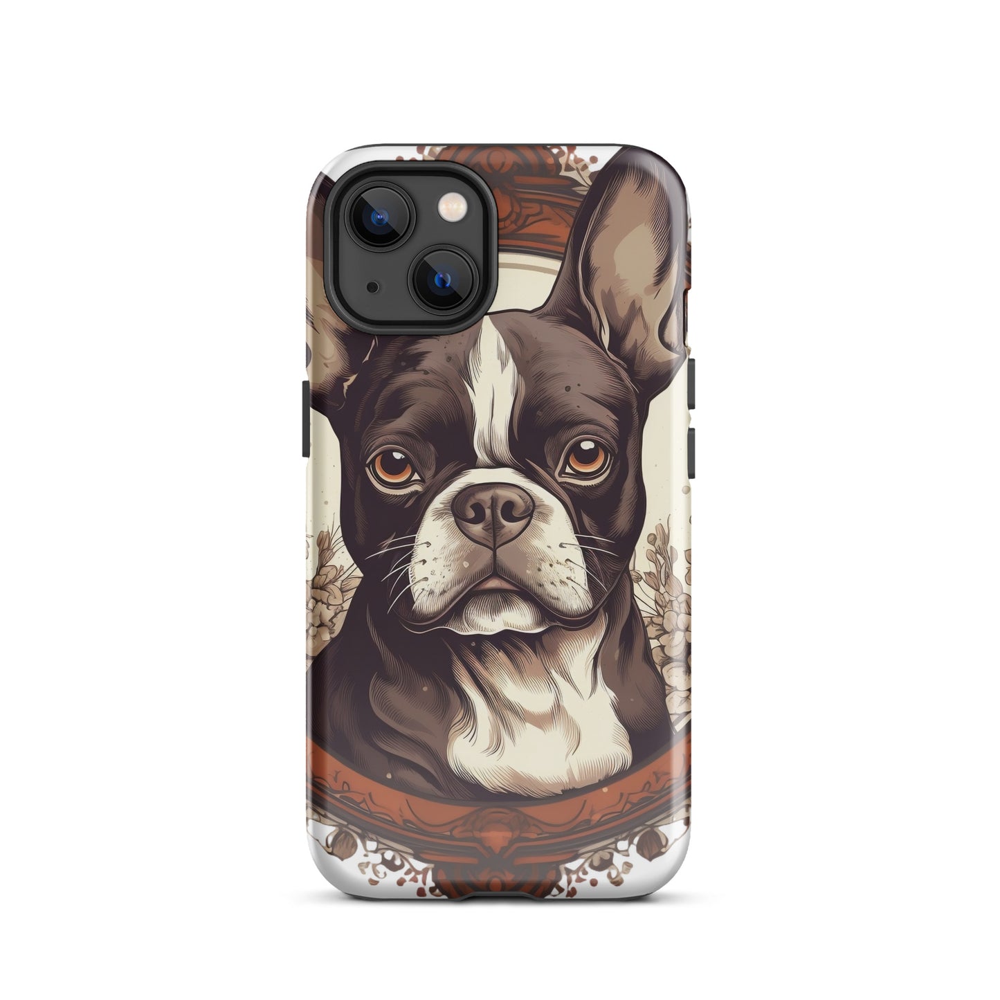 Vintage-Inspired Red Brown Boston Terrier Tough Case for iPhone . Glossy iPhone 13