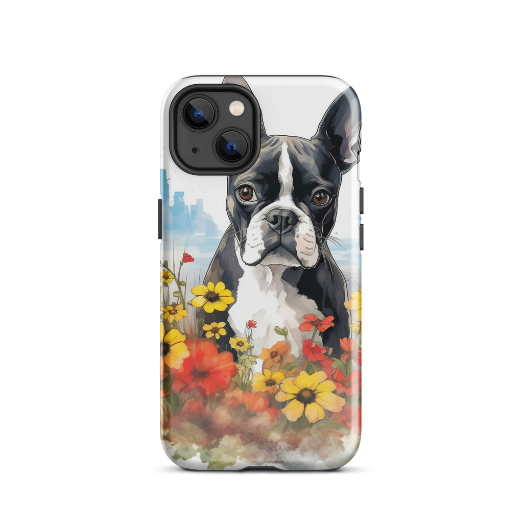 Boston Terrier Dog In A Garden Outside The City Tough Case for iPhone