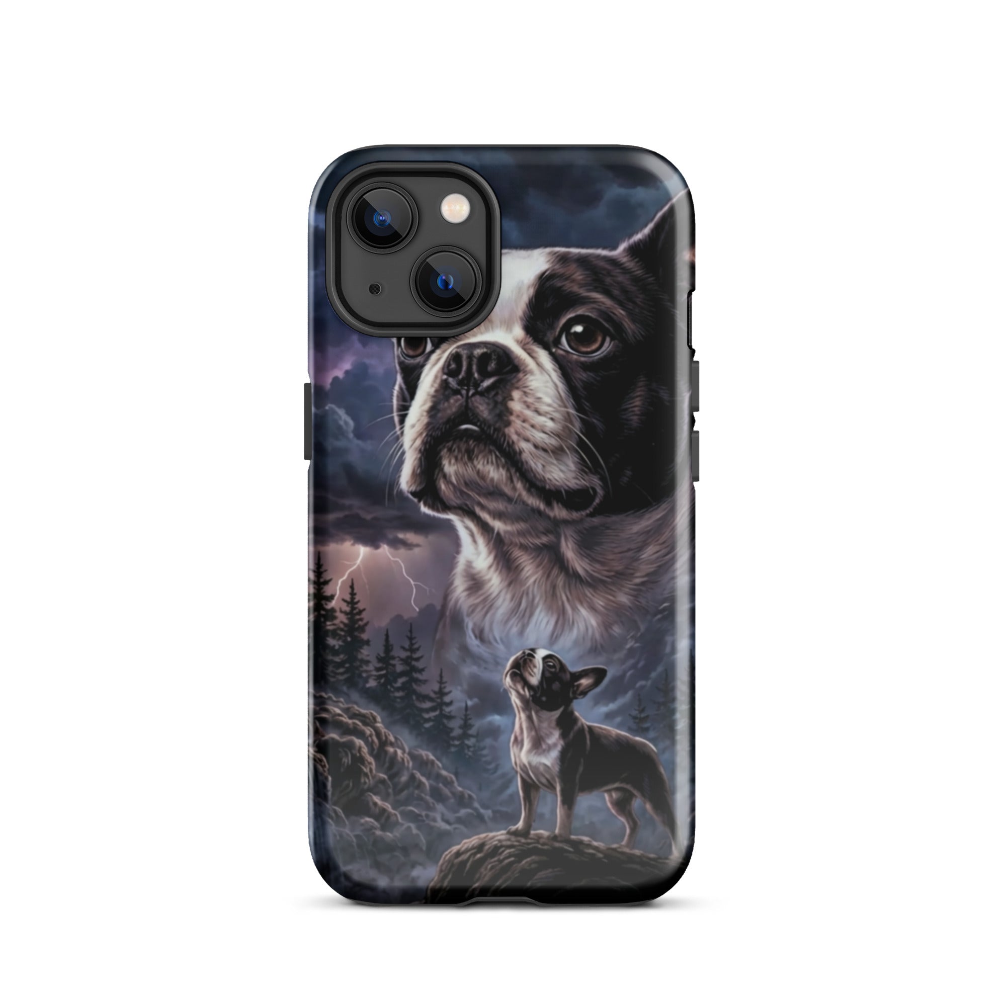 Storm Guardian – Majestic Boston Terrier Night Art Tough Case for iPhone . Glossy iPhone 13