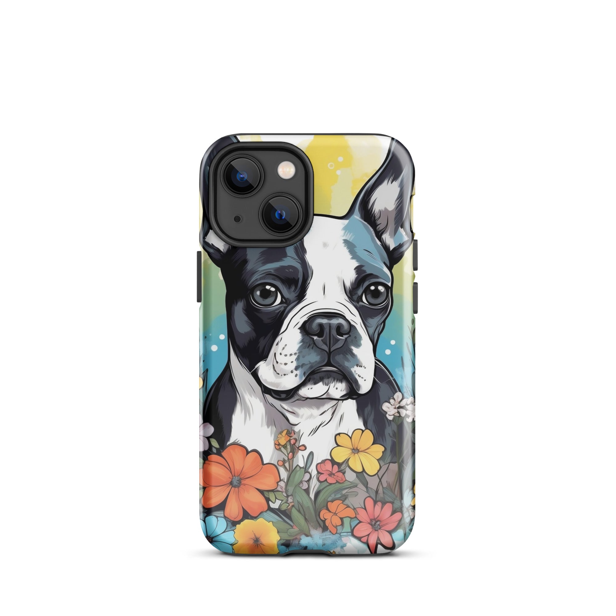 Boston Terrier Surrounded By Flowers Tough Case for iPhone