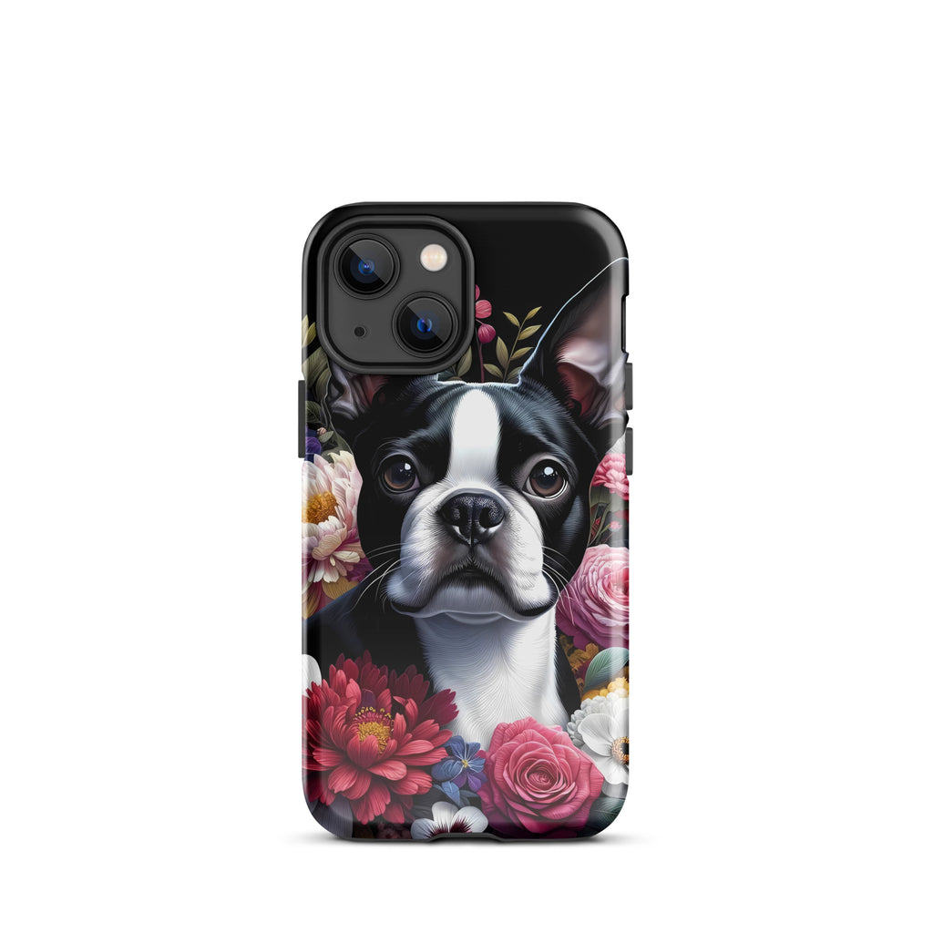 Floral Boston Terrier Dog Tough Case for iPhone